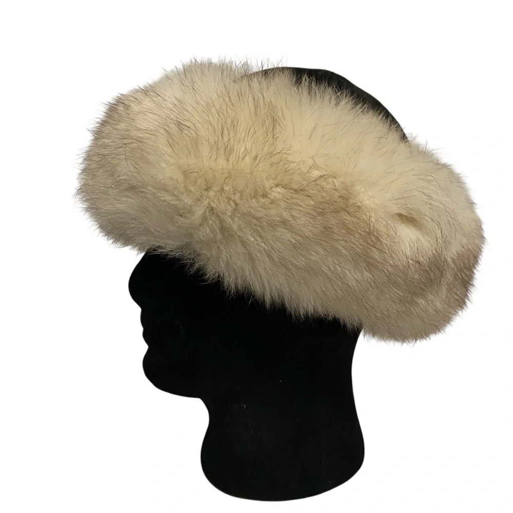 Fourrures Audet Hat One Size Adult Adjustable Fur Trim Suede Leather Black